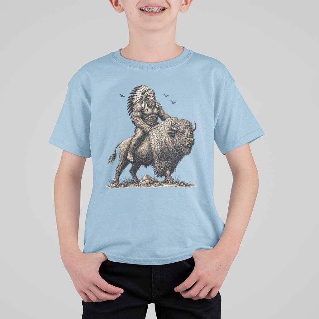 Funny Bigfoot Buffalo Rider T Shirt For Kid Native Inspired Heritage Graphic