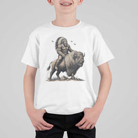 Funny Bigfoot Buffalo Rider T Shirt For Kid Native Inspired Heritage Graphic