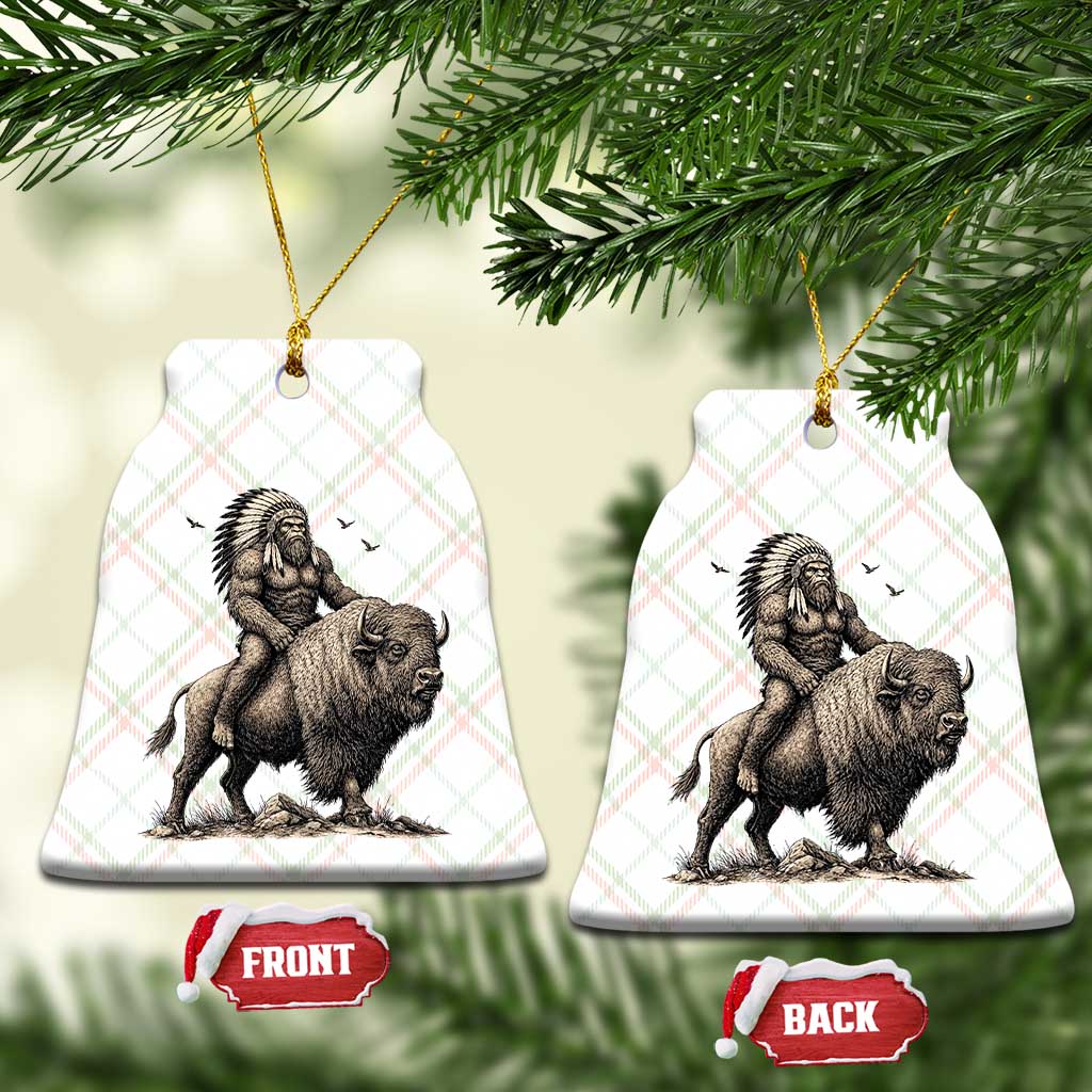 Funny Bigfoot Buffalo Rider Ceramic Ornament Native Inspired Heritage Graphic