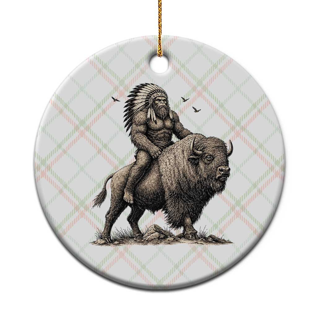Funny Bigfoot Buffalo Rider Ceramic Ornament Native Inspired Heritage Graphic
