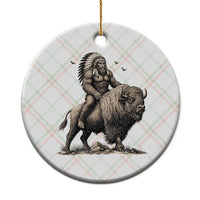 Funny Bigfoot Buffalo Rider Ceramic Ornament Native Inspired Heritage Graphic