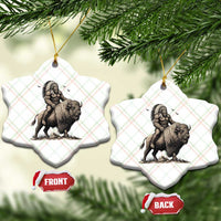 Funny Bigfoot Buffalo Rider Ceramic Ornament Native Inspired Heritage Graphic