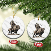 Funny Bigfoot Buffalo Rider Ceramic Ornament Native Inspired Heritage Graphic