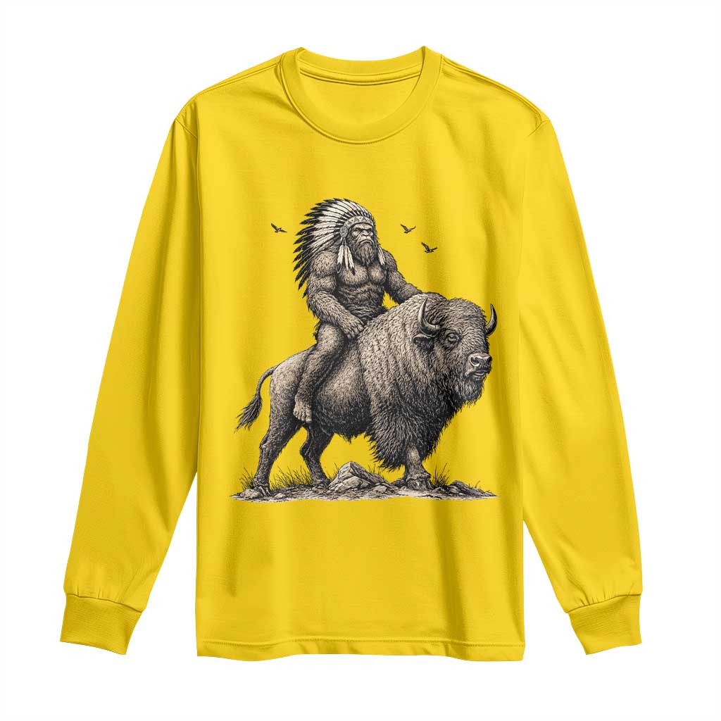 Funny Bigfoot Buffalo Rider Long Sleeve Shirt Native Inspired Heritage Graphic