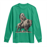 Funny Bigfoot Buffalo Rider Long Sleeve Shirt Native Inspired Heritage Graphic