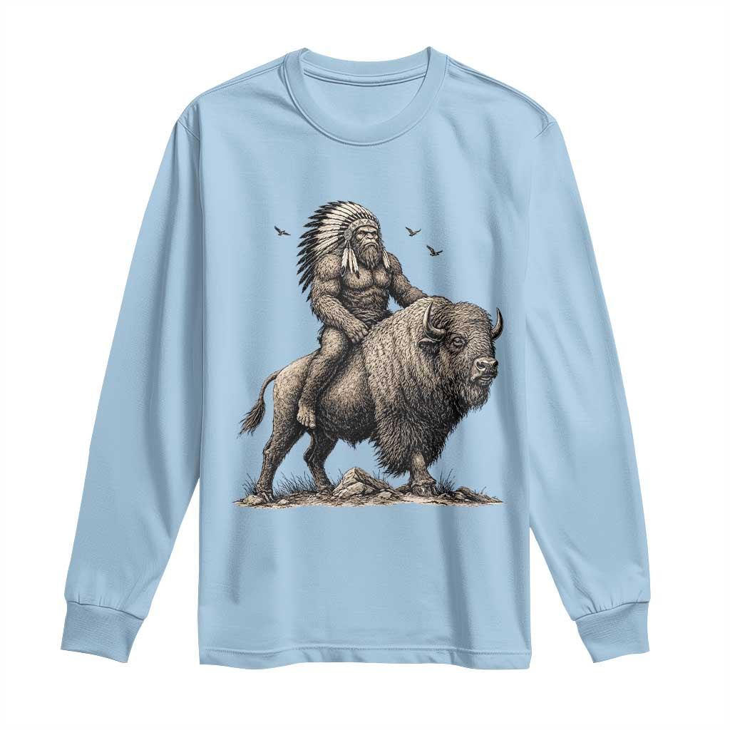 Funny Bigfoot Buffalo Rider Long Sleeve Shirt Native Inspired Heritage Graphic