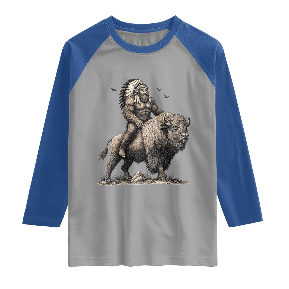 Funny Bigfoot Buffalo Rider Raglan Shirt Native Inspired Heritage Graphic