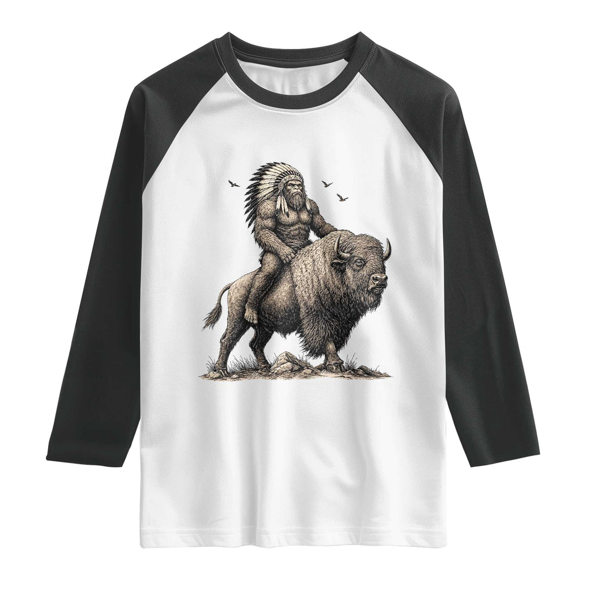 Funny Bigfoot Buffalo Rider Raglan Shirt Native Inspired Heritage Graphic