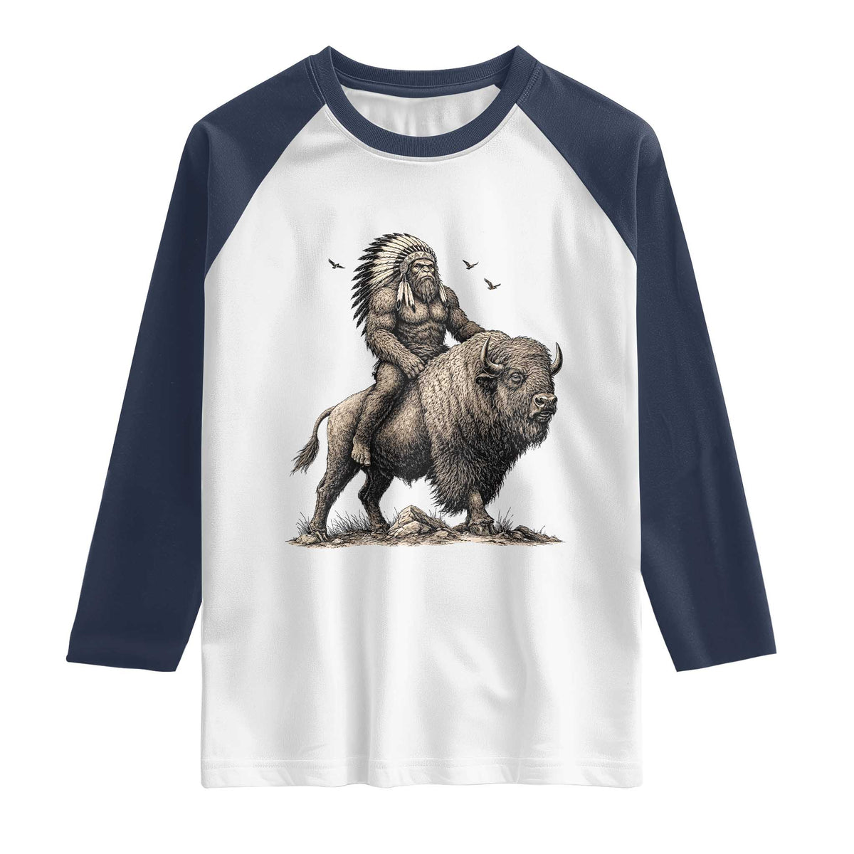 Funny Bigfoot Buffalo Rider Raglan Shirt Native Inspired Heritage Graphic