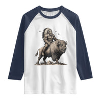 Funny Bigfoot Buffalo Rider Raglan Shirt Native Inspired Heritage Graphic