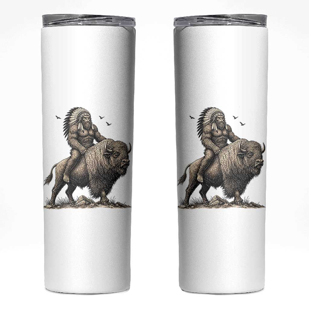 Funny Bigfoot Buffalo Rider Skinny Tumbler Native Inspired Heritage Graphic
