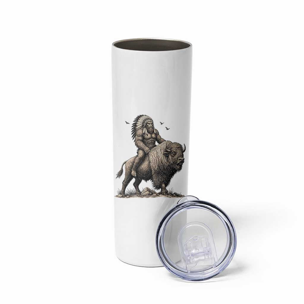 Funny Bigfoot Buffalo Rider Skinny Tumbler Native Inspired Heritage Graphic
