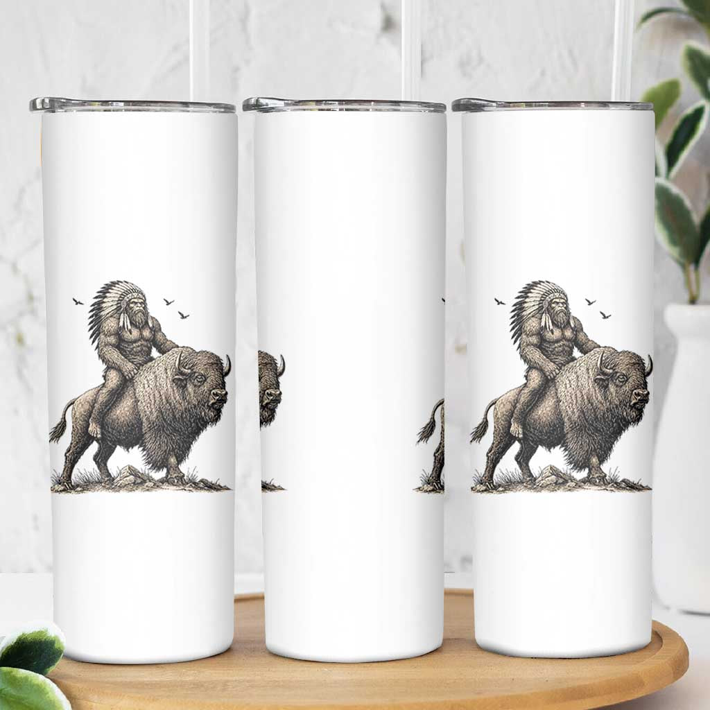 Funny Bigfoot Buffalo Rider Skinny Tumbler Native Inspired Heritage Graphic