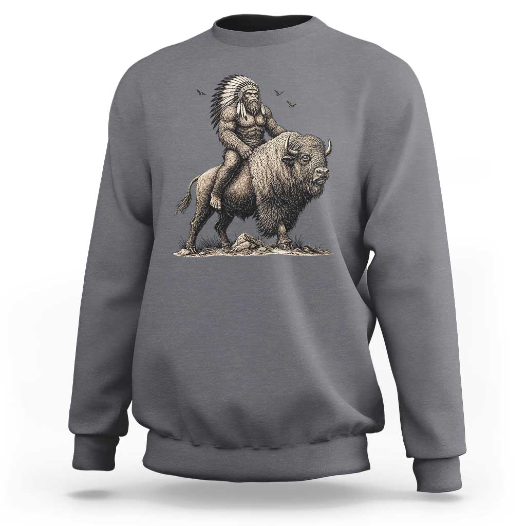 Funny Bigfoot Buffalo Rider Sweatshirt Native Inspired Heritage Graphic
