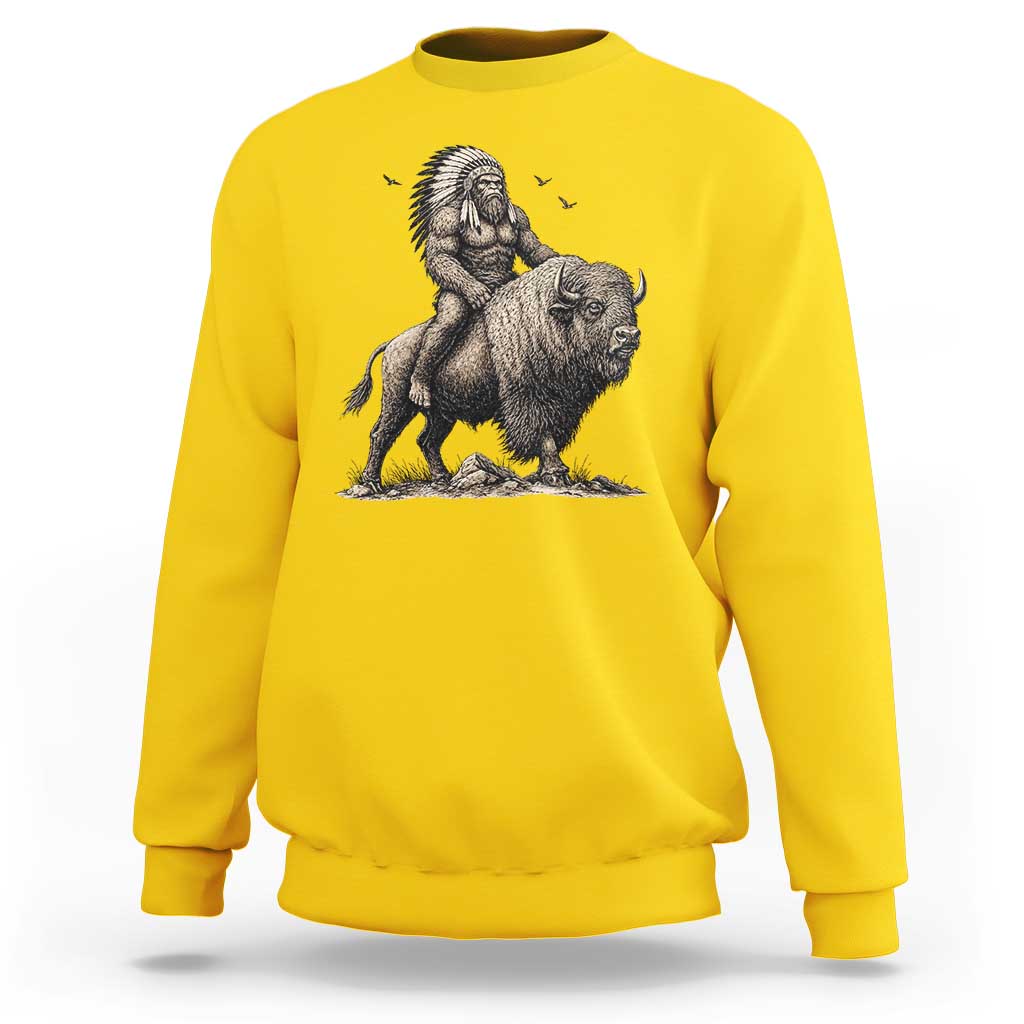 Funny Bigfoot Buffalo Rider Sweatshirt Native Inspired Heritage Graphic