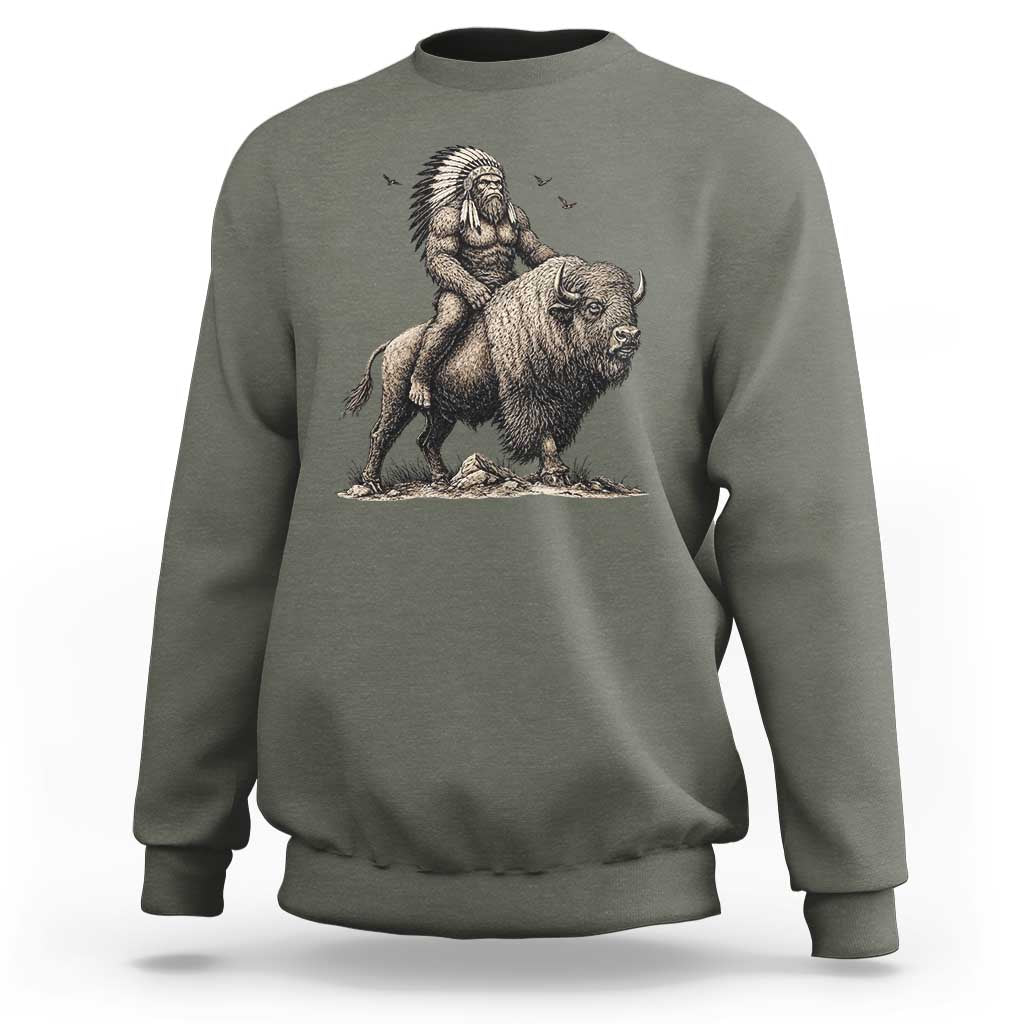Funny Bigfoot Buffalo Rider Sweatshirt Native Inspired Heritage Graphic