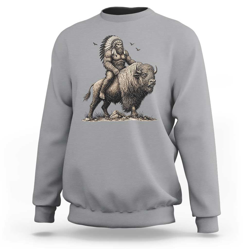 Funny Bigfoot Buffalo Rider Sweatshirt Native Inspired Heritage Graphic