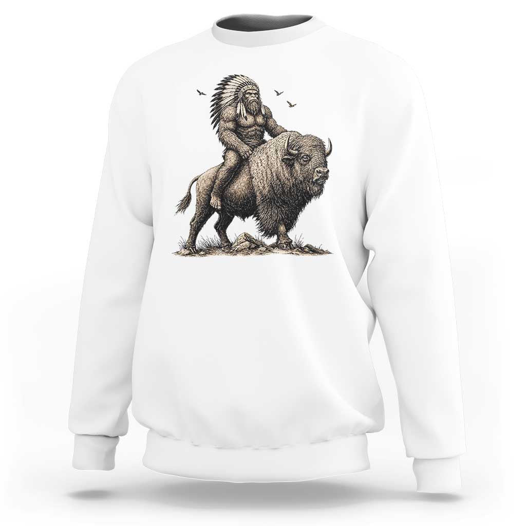 Funny Bigfoot Buffalo Rider Sweatshirt Native Inspired Heritage Graphic