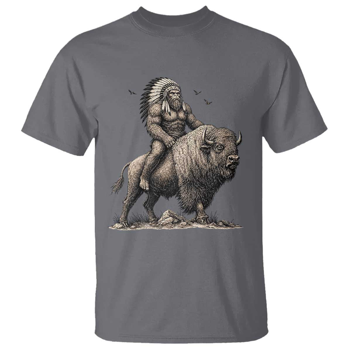 Funny Bigfoot Buffalo Rider T Shirt Native Inspired Heritage Graphic
