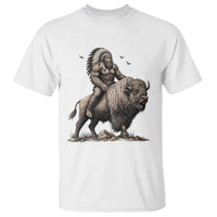 Funny Bigfoot Buffalo Rider T Shirt Native Inspired Heritage Graphic