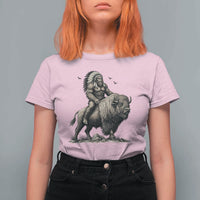 Funny Bigfoot Buffalo Rider T Shirt For Women Native Inspired Heritage Graphic