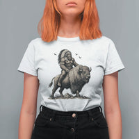 Funny Bigfoot Buffalo Rider T Shirt For Women Native Inspired Heritage Graphic
