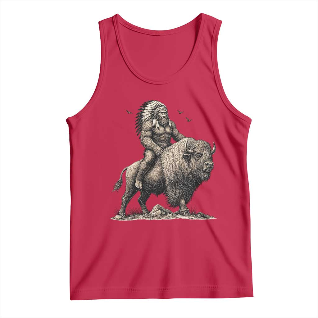 Funny Bigfoot Buffalo Rider Tank Top Native Inspired Heritage Graphic
