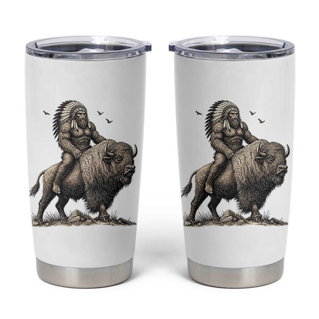 Funny Bigfoot Buffalo Rider Tumbler Cup Native Inspired Heritage Graphic