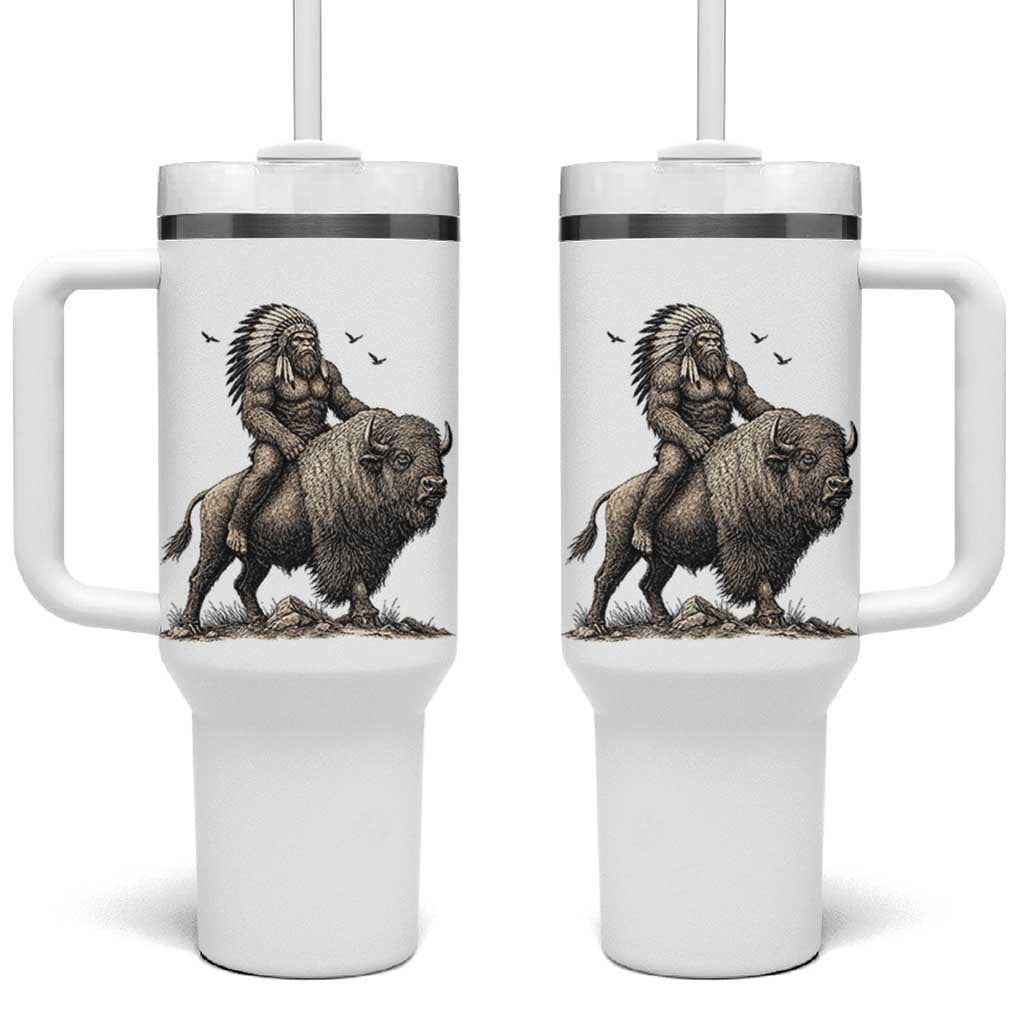 Funny Bigfoot Buffalo Rider Tumbler With Handle Native Inspired Heritage Graphic