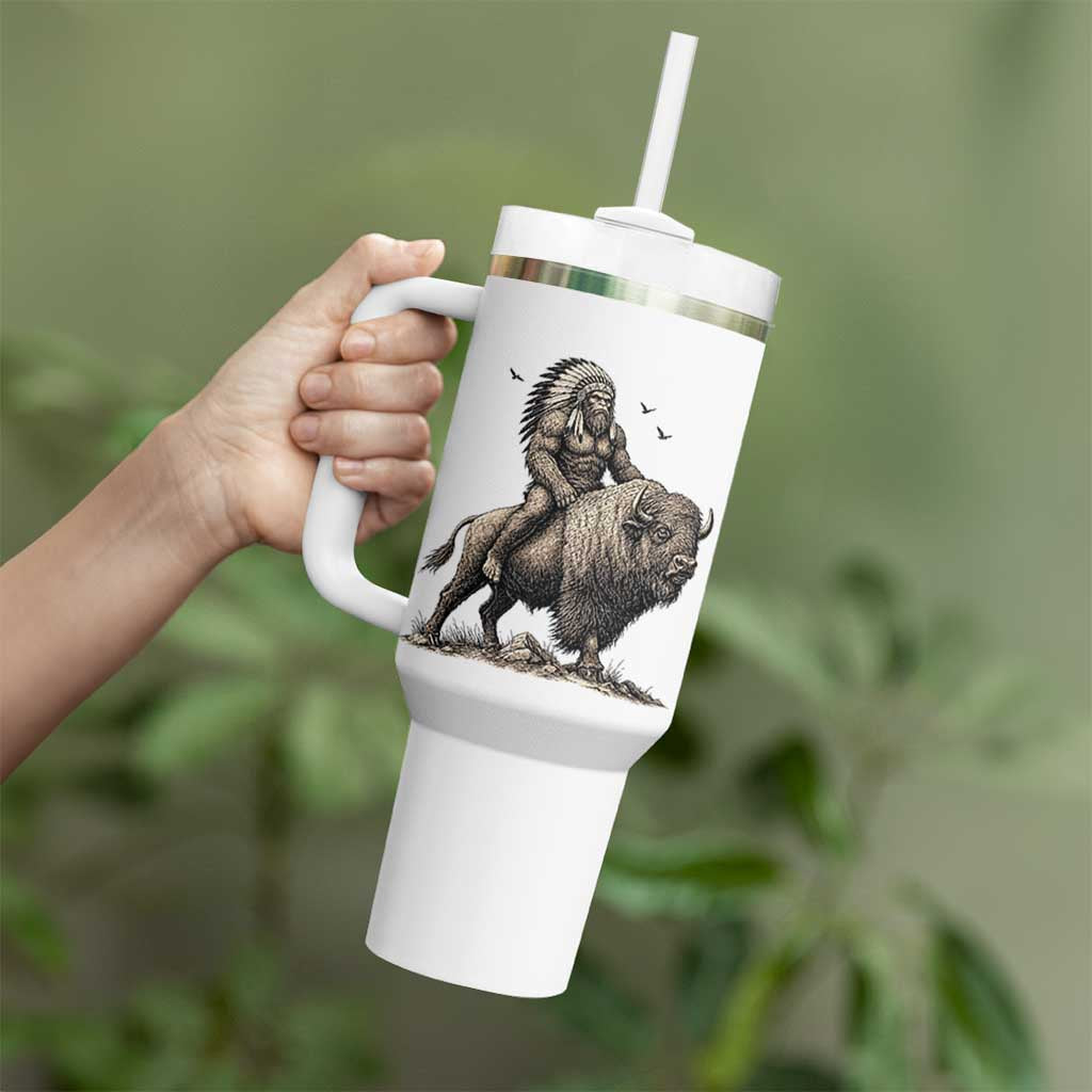 Funny Bigfoot Buffalo Rider Tumbler With Handle Native Inspired Heritage Graphic
