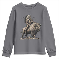 Funny Bigfoot Buffalo Rider Youth Sweatshirt Native Inspired Heritage Graphic