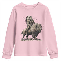Funny Bigfoot Buffalo Rider Youth Sweatshirt Native Inspired Heritage Graphic