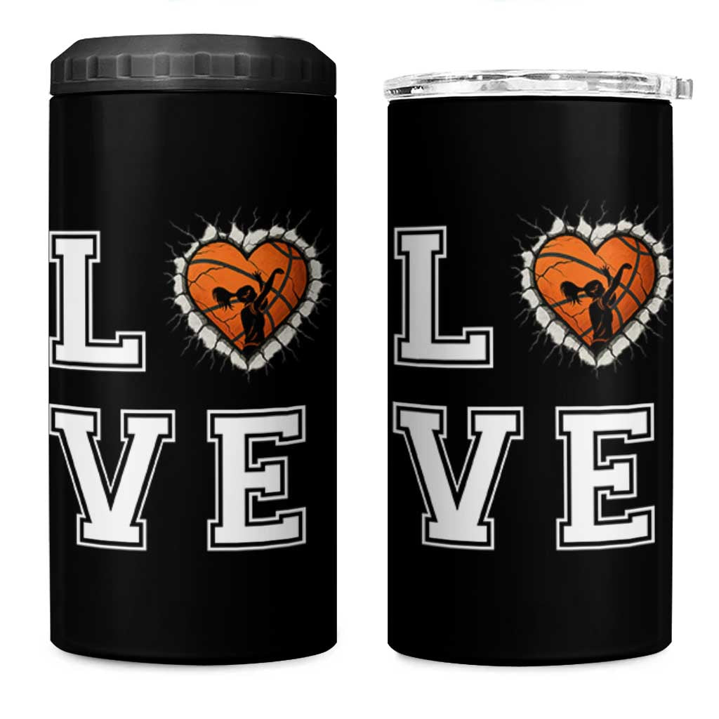 Love Basketball 4 in 1 Can Cooler Tumbler Cracked Ball Graphic For Sport Lover