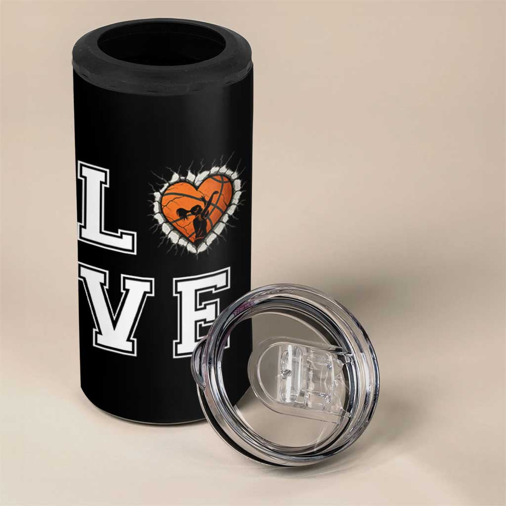 Love Basketball 4 in 1 Can Cooler Tumbler Cracked Ball Graphic For Sport Lover