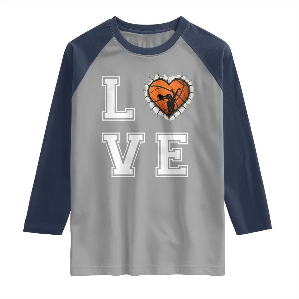 Love Basketball Raglan Shirt Cracked Ball Graphic For Sport Lover - Wonder Print Shop