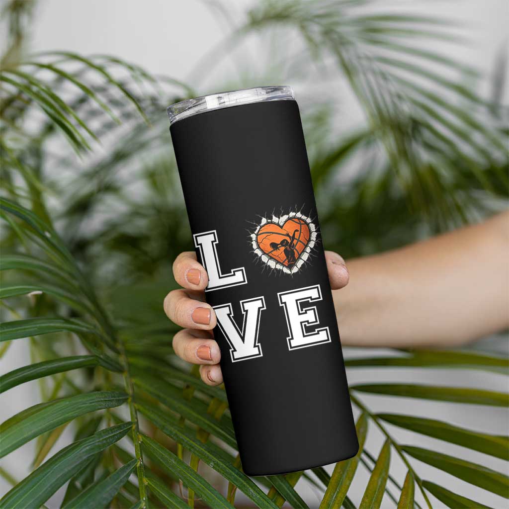 Love Basketball Skinny Tumbler Cracked Ball Graphic For Sport Lover