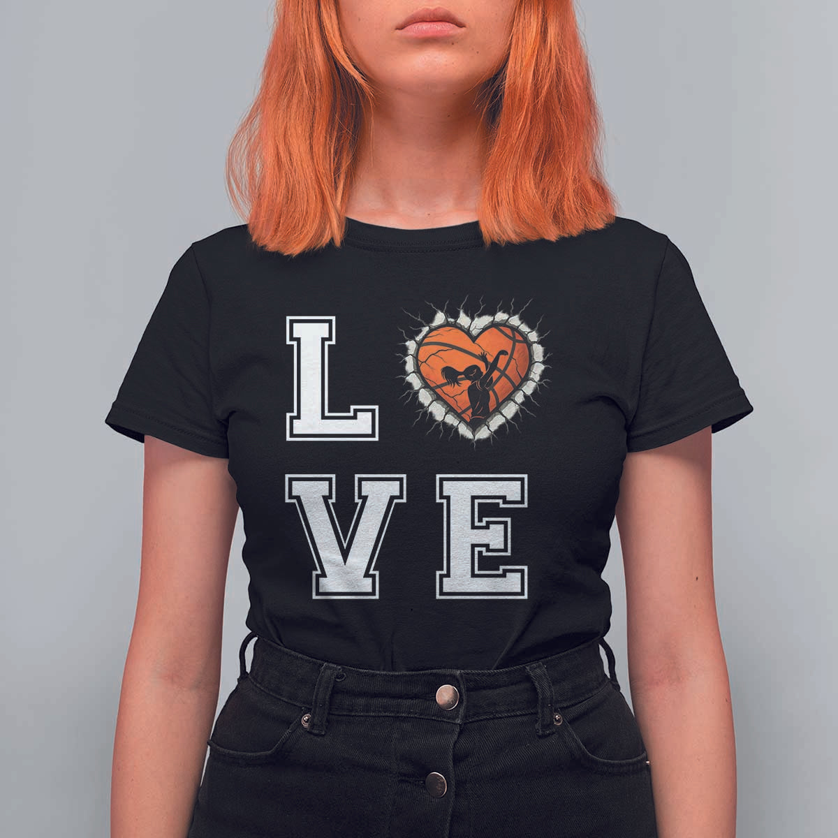 Love Basketball T Shirt For Women Cracked Ball Graphic For Sport Lover - Wonder Print Shop