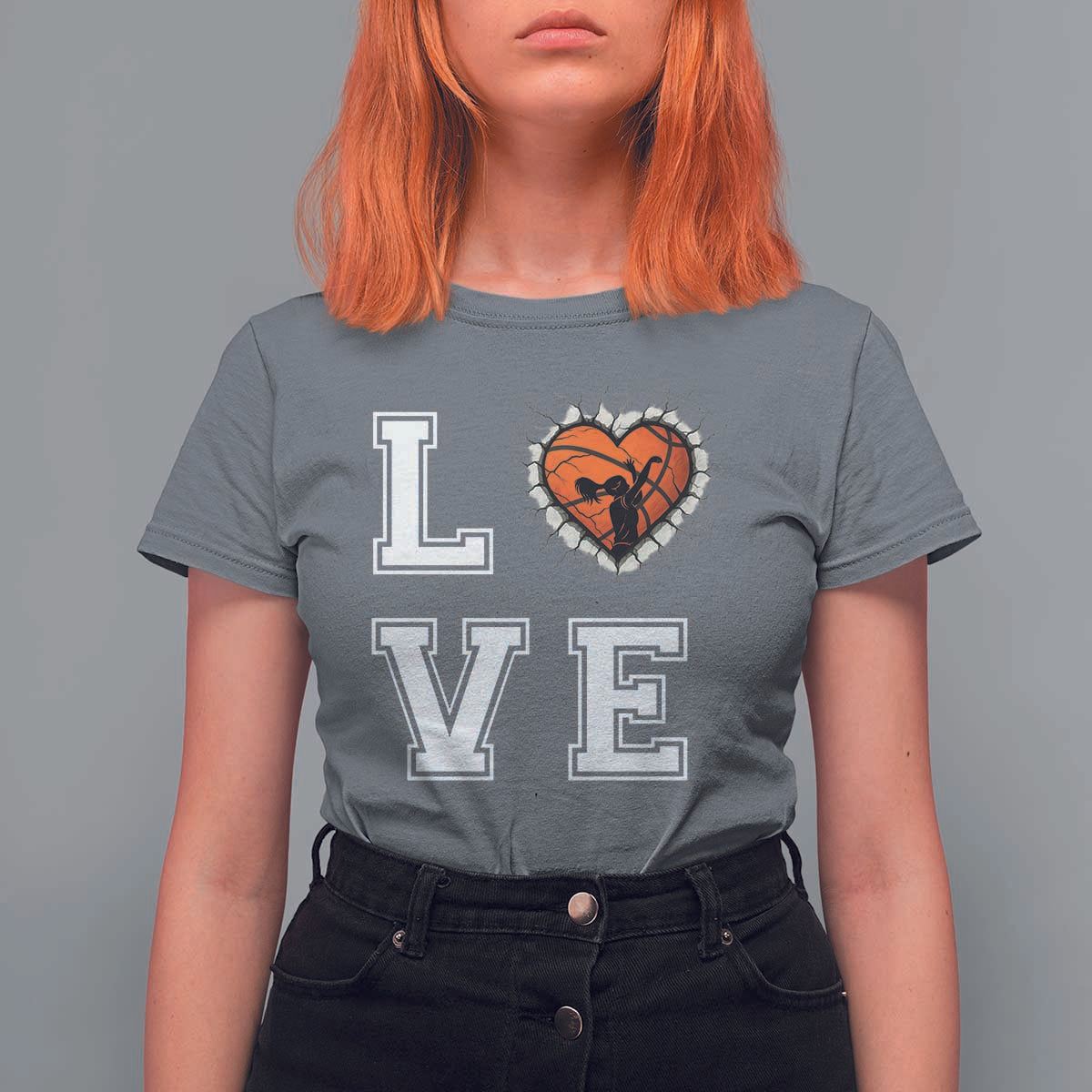 Love Basketball T Shirt For Women Cracked Ball Graphic For Sport Lover - Wonder Print Shop