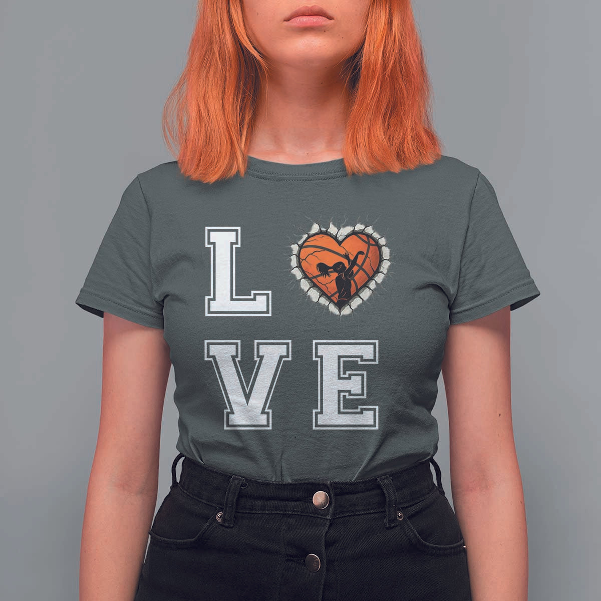 Love Basketball T Shirt For Women Cracked Ball Graphic For Sport Lover - Wonder Print Shop