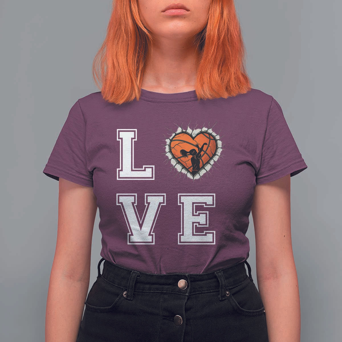 Love Basketball T Shirt For Women Cracked Ball Graphic For Sport Lover - Wonder Print Shop