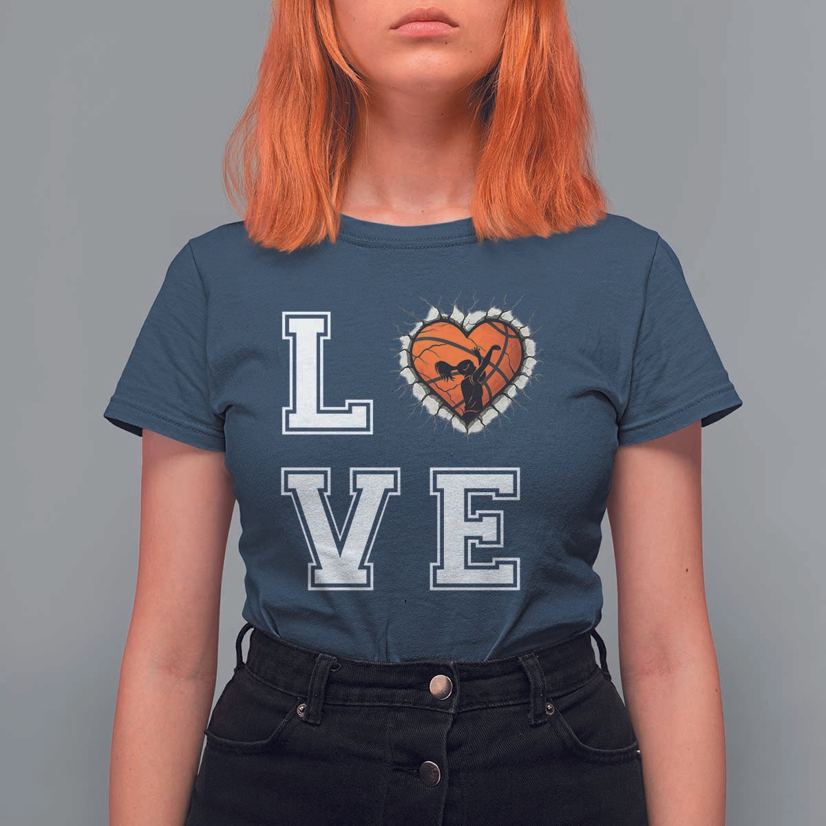 Love Basketball T Shirt For Women Cracked Ball Graphic For Sport Lover - Wonder Print Shop