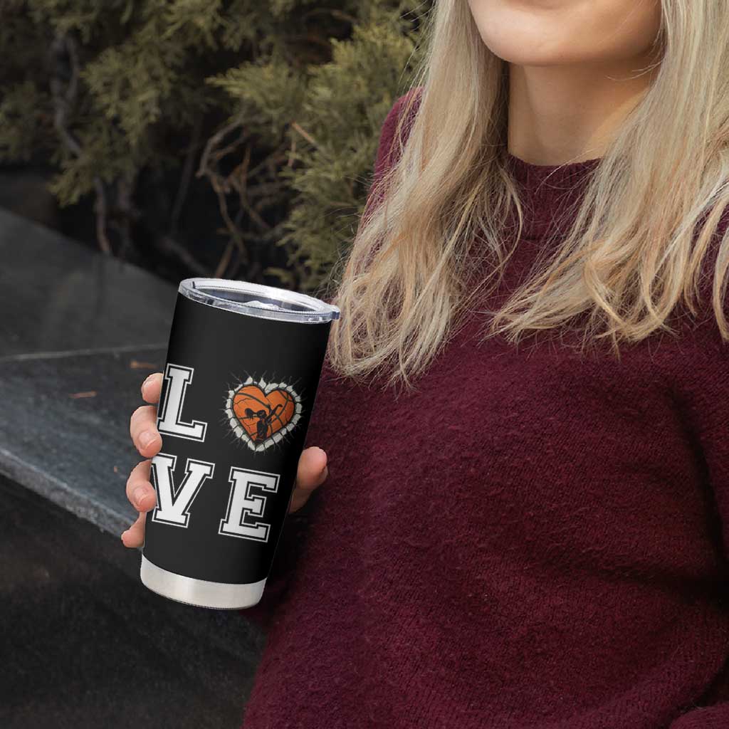 Love Basketball Tumbler Cup Cracked Ball Graphic For Sport Lover