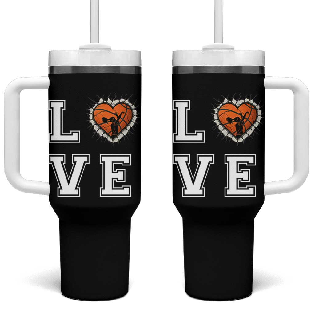 Love Basketball Tumbler With Handle Cracked Ball Graphic For Sport Lover