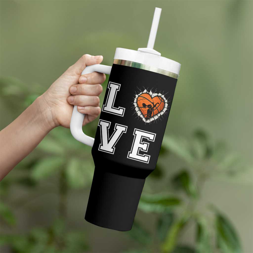 Love Basketball Tumbler With Handle Cracked Ball Graphic For Sport Lover