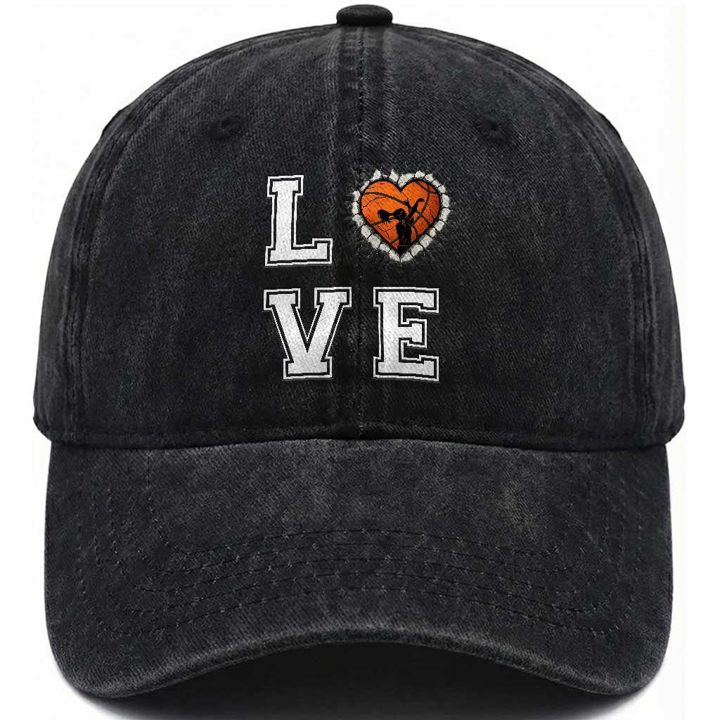 Love Basketball Washed Cotton Baseball Cap Cracked Ball Graphic For Sport Lover