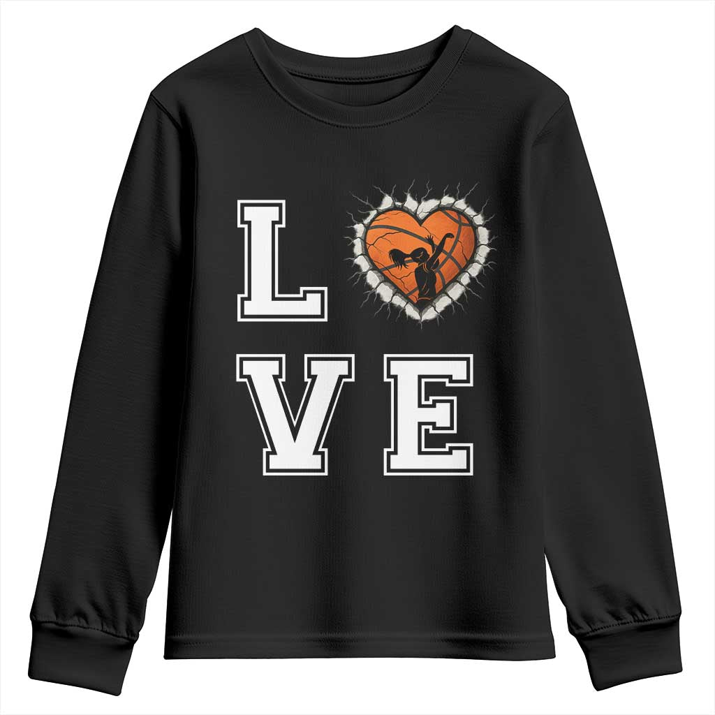 Love Basketball Youth Sweatshirt Cracked Ball Graphic For Sport Lover - Wonder Print Shop