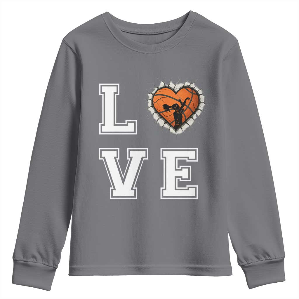 Love Basketball Youth Sweatshirt Cracked Ball Graphic For Sport Lover - Wonder Print Shop