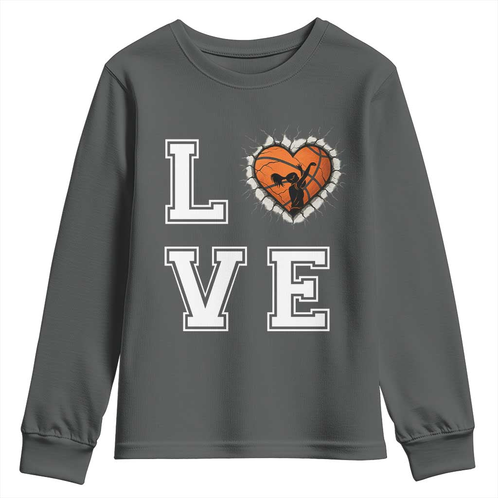 Love Basketball Youth Sweatshirt Cracked Ball Graphic For Sport Lover - Wonder Print Shop