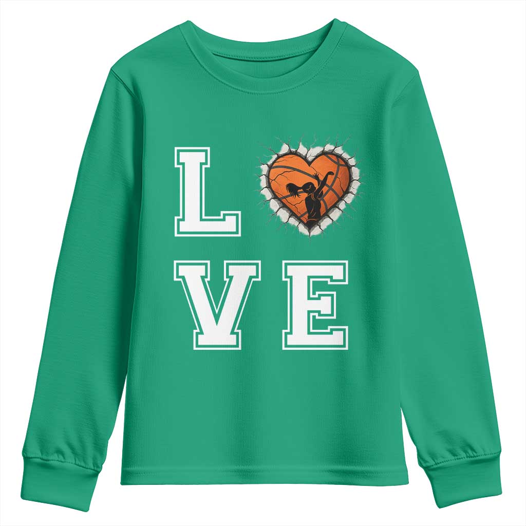 Love Basketball Youth Sweatshirt Cracked Ball Graphic For Sport Lover - Wonder Print Shop