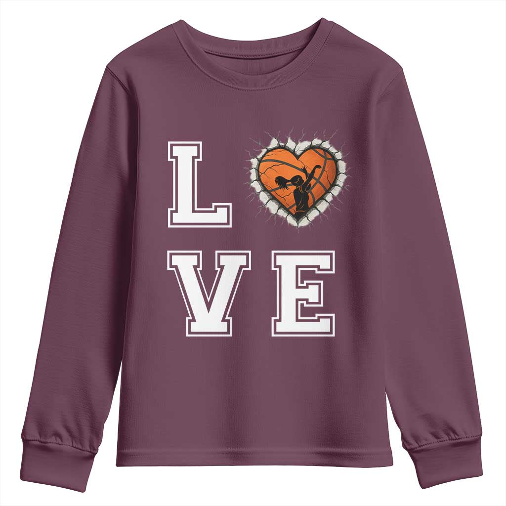 Love Basketball Youth Sweatshirt Cracked Ball Graphic For Sport Lover - Wonder Print Shop